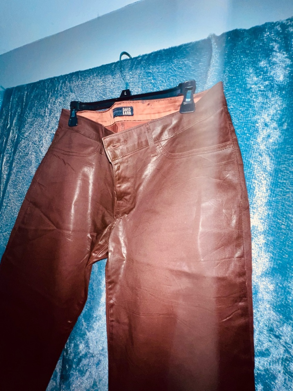 David Kahn Rust Brown Faux Leather Trousers Power stretch Sz 31 $18.00